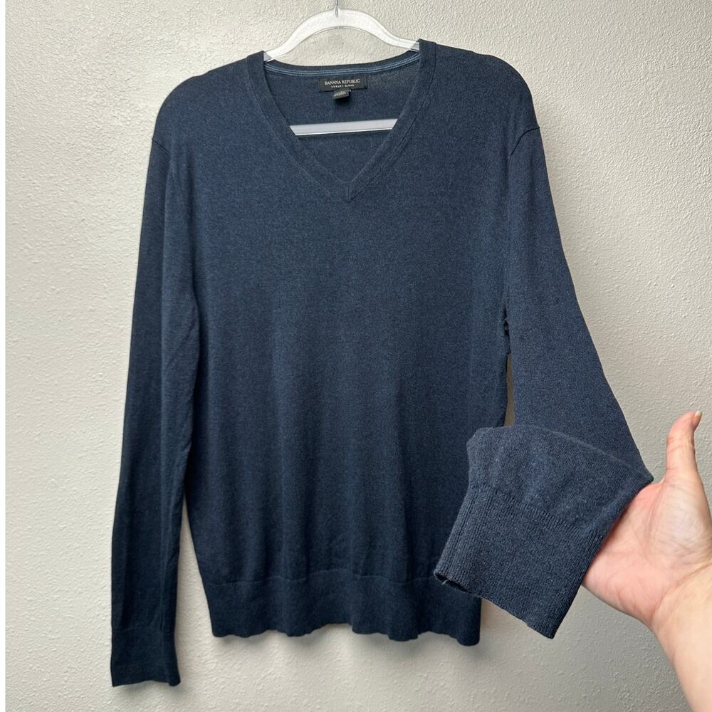Banana Republic V Neck Sweater Blue L Silk Cashmere - Picture 2 of 12